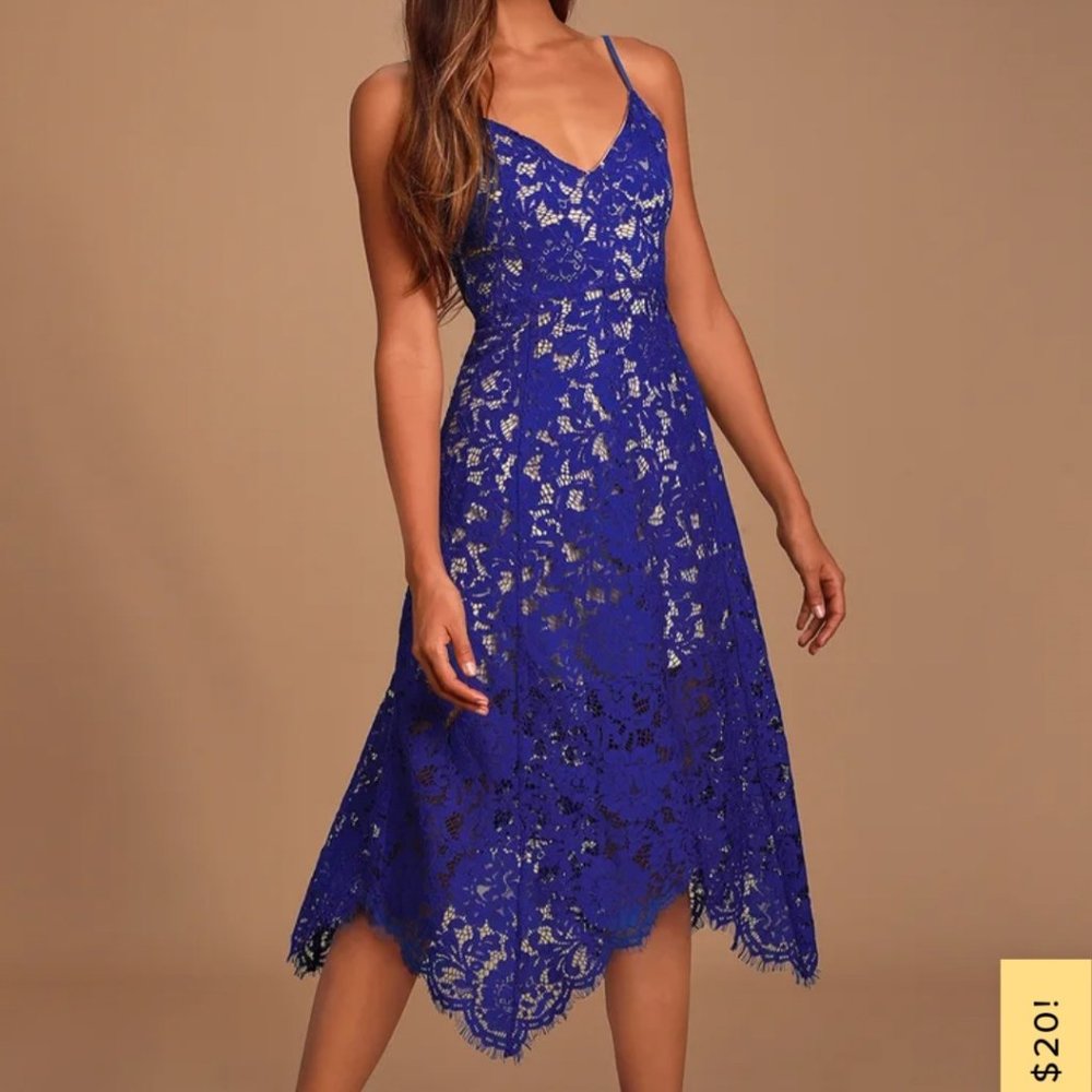 Lulus One Wish Royal Blue Lace Midi Dress